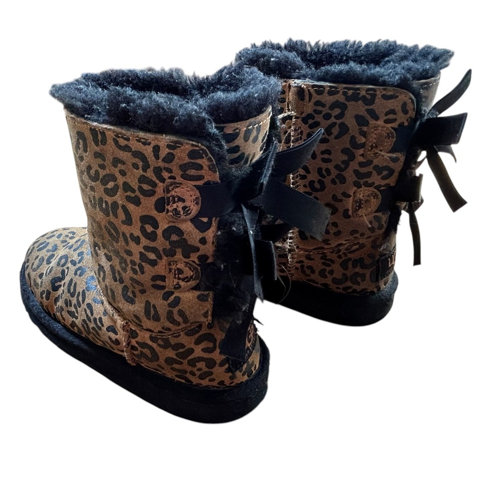 UGG Kids' Leopard Print Boots with Bow Ties Size 12 Toddler